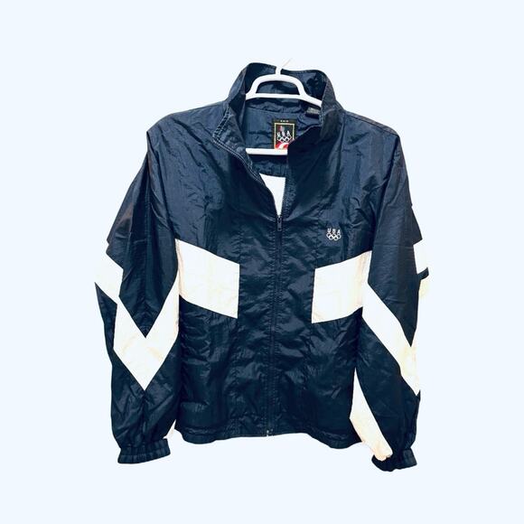 Retro 90s USA Olympics Navy Blue White Windbreaker Jacket Size Large - Picture 2 of 7